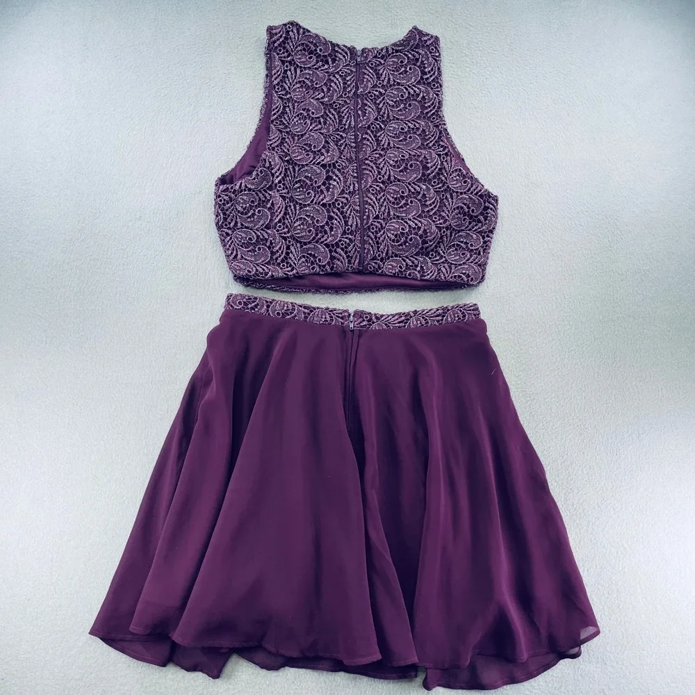 Windsor Women Two Piece Dress Lace Chiffon 11 Purple Homecoming Prom Skater